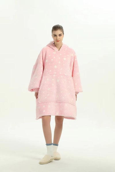 Wearable Blanket Hoodie Luminous Glow in Dark One size Hooded - Adult Pink Carousel 11