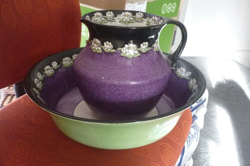 AMAZING ANTIQUE ART NOUVEAU WASH BOWL & JUG SET Carousel 2