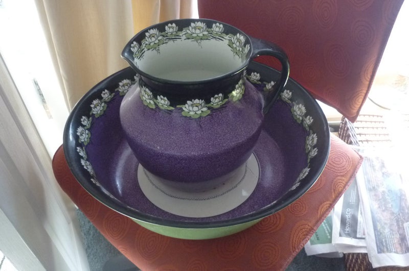 AMAZING ANTIQUE ART NOUVEAU WASH BOWL & JUG SET Carousel 1