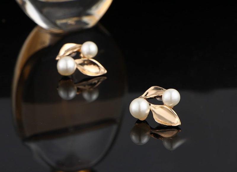 Jewelry Set Artificial Pearl Crystal Leaf Necklace Earring Set Carousel 6