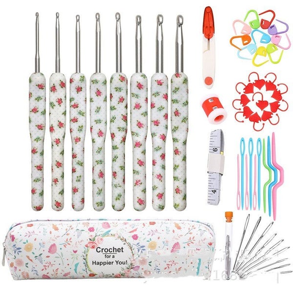 50 pcs Crochet Hooks Set Kit Weave Yarn Knitting Needles Sewing DIY Tools Bag Carousel 1