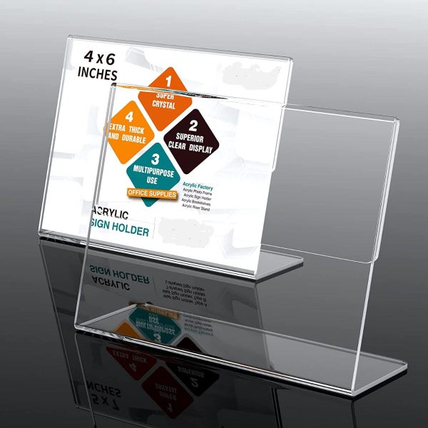 2-PACK|Horizontal Slanted Back Acrylic Sign Holder Paper Display Table Stand Carousel 1