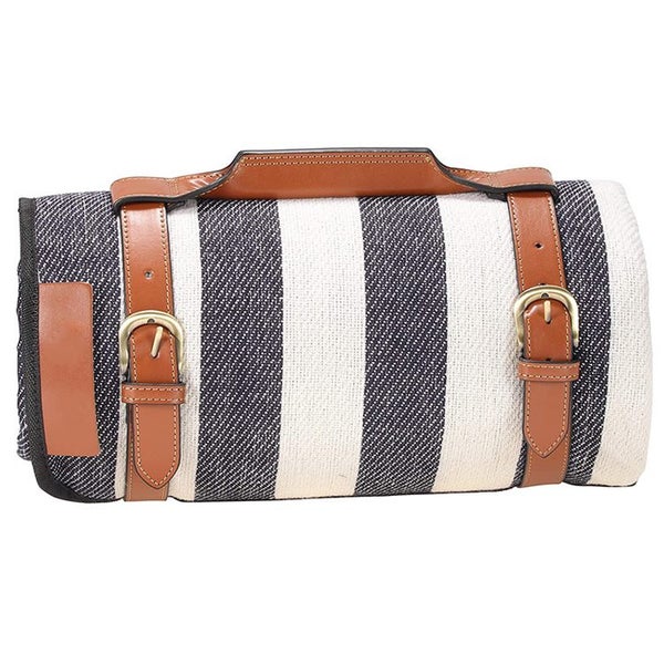 Portable 3-Layer Outdoor Picnic Blanket -Blue and white Stripe - 200 x 200CM Carousel 1
