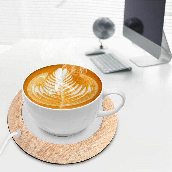 Portable USB Wood Grain Coffee Cup Warmer Beverage Mat Pad Carousel 1