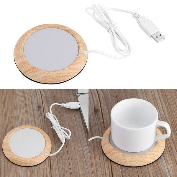 Portable USB Wood Grain Coffee Cup Warmer Beverage Mat Pad Carousel 3
