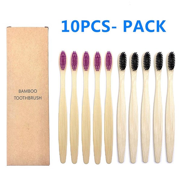 10PCS Colorful Natural Bamboo Toothbrush Set Soft Bristle Charcoal Carousel 1