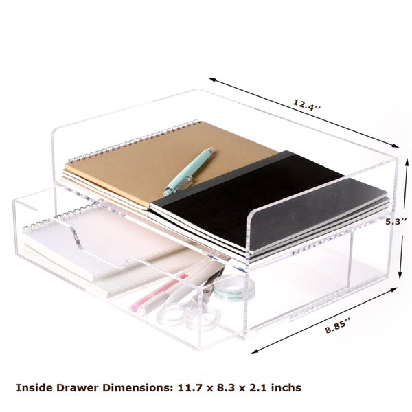 SANRUI Acrylic Desk Organizer with Drawer , 2 Tier Paper Tray for Carousel 2
