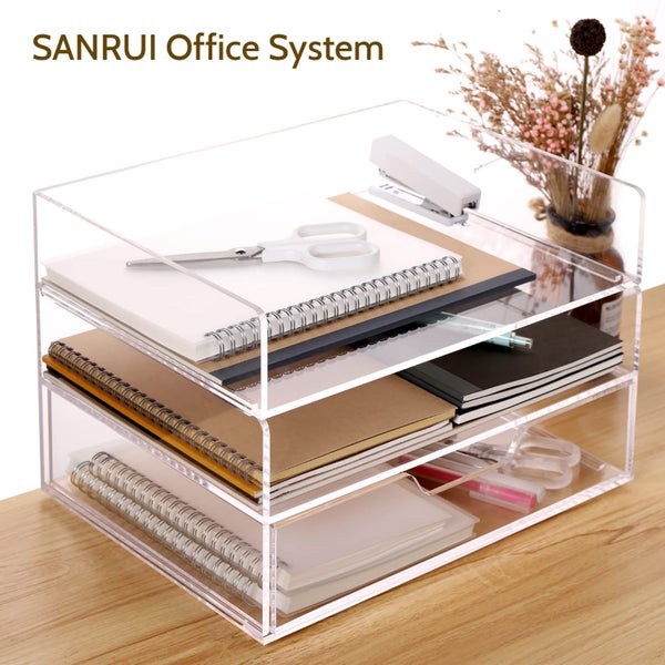 SANRUI Acrylic Desk Organizer with Drawer , 2 Tier Paper Tray for Carousel 6