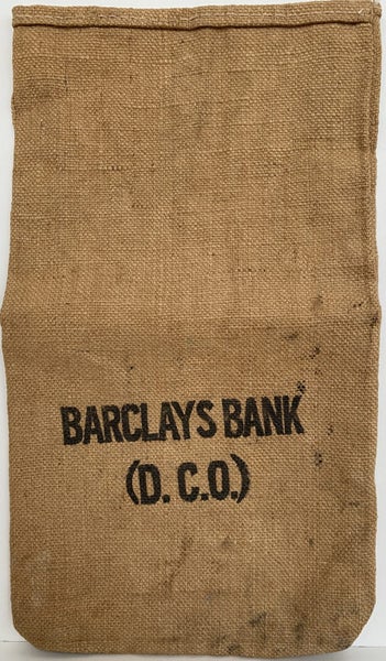 OLD BANKING MEMORABILIA: Hessian cash bag - Barclays Bank (D.C.O) Carousel 1