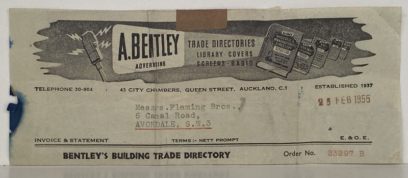 OLD INVOICE / RECEIPT: from A. Bentley Trade Directories 1955 Carousel 1