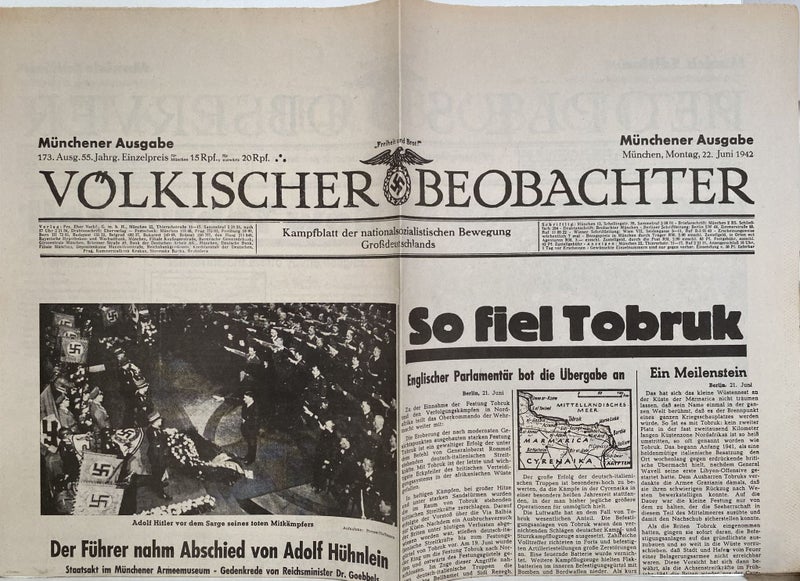 OLD WARTIME NEWSPAPER: Volkischer Beobachter, Monday 22nd June 1942 Carousel 1