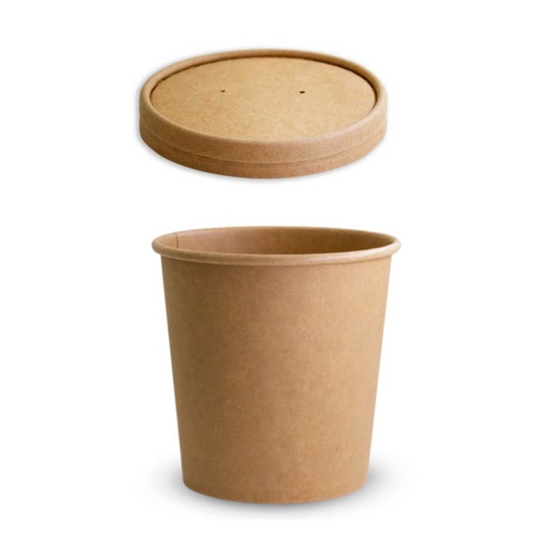 50 X Brown Kraft Paper Food Containers And Lids - Medium 26oz Carousel 1