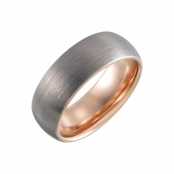 NEW! Tungsten 18k Rose Gold Plated Two-tone Satin Finish Wedding Band Ring Carousel 1