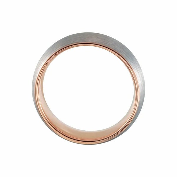 NEW! Tungsten 18k Rose Gold Plated Two-tone Satin Finish Wedding Band Ring Carousel 2