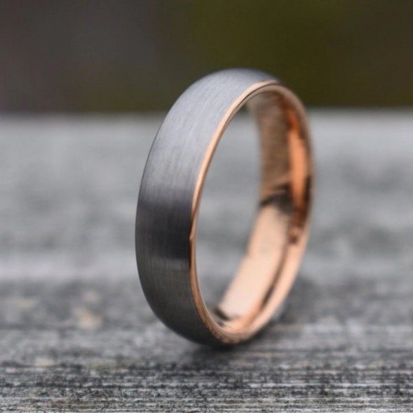 NEW! Tungsten 18k Rose Gold Plated Two-tone Satin Finish Wedding Band Ring Carousel 6