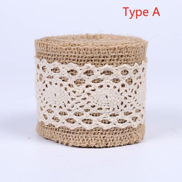 5cm x 2m Cotton Linen Fabric Jute Lace Ribbon DIY Handmade Wedding Craft Décor Carousel 2