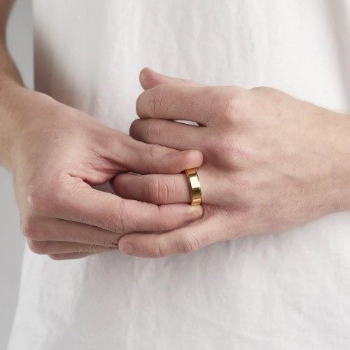 Men’s Beveled Gold Polished Titanium Ring - SALE! Carousel 2