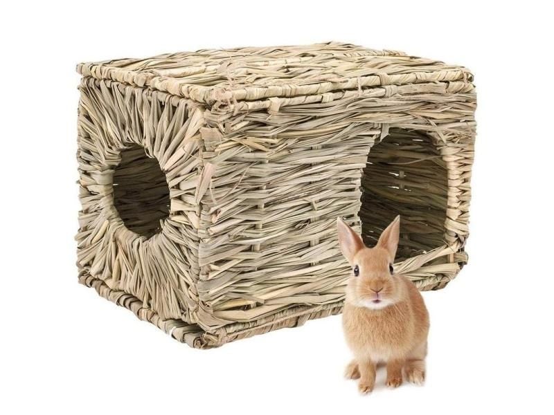 Foldable Woven Grass Pet Rabbit Hamster Guinea Pig Cage Nests House Chew Toy Carousel 2