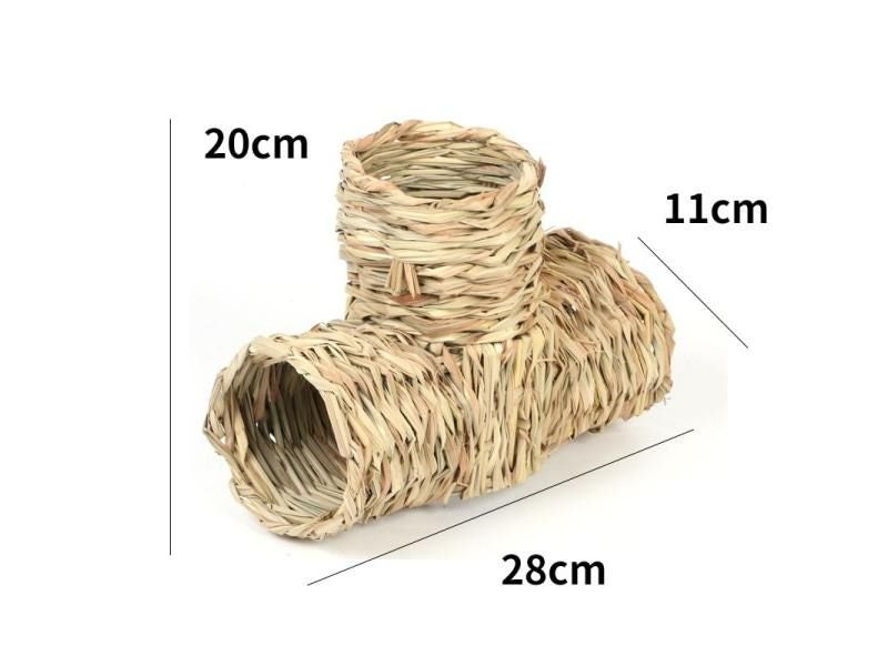 Foldable Woven Grass Pet Rabbit Hamster Guinea Pig Cage Nests House Chew Toy Carousel 1