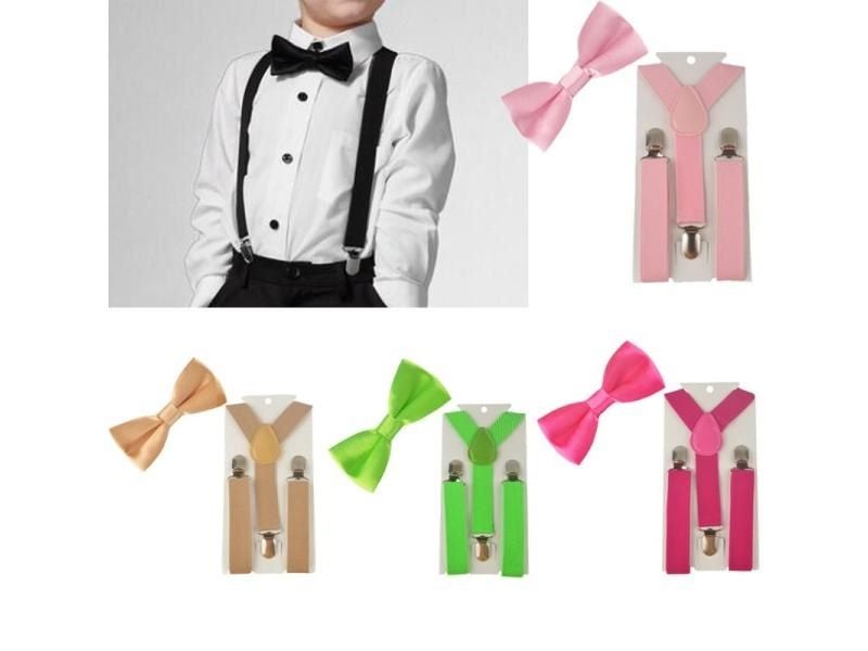 2PCS Boys Kids Suspenders BowTie Butterfly Tie In Diverse Colors Easy To Wear Carousel 2