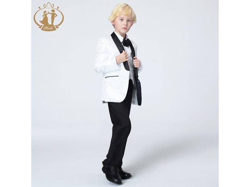 Spring Autumn Kids Wedding Blazer Suit 3Pcs White Red Blue Carousel 1