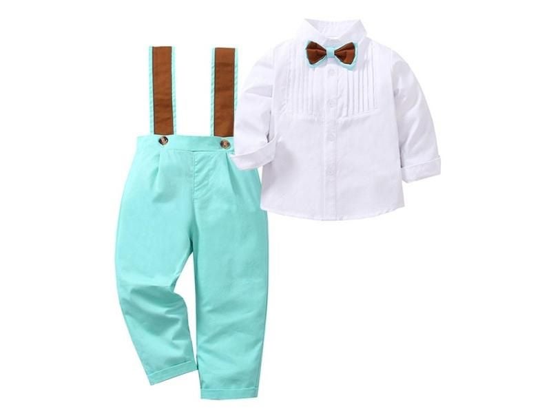 Fashion New Kids Boys Long Sleeve Shirt Suspender Pants Suit Set Carousel 1