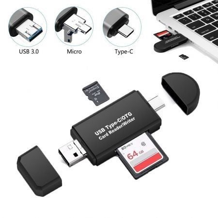 3 in 1 OTG Card Reader Type C USB Micro USB Combo to 2 Slot TF SD Card Reader Carousel 1