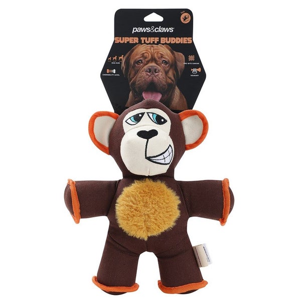 Paws & Claws 32cm Super Tuff Buddies Oxford Pet Playing Toy Monkey w Squeaker Carousel 1