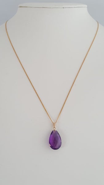 Beautiful 14ct Gold Pear Cut Drop Amethyst Pendant And 9ct Gold Chain Carousel 3
