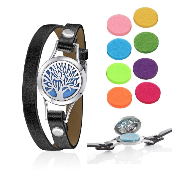 Aromatherapy Bracelet Leather Stainless Steel Essential Oil Diffuser Locket Carousel 1