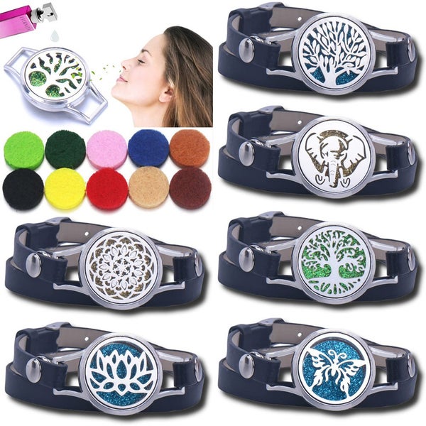 Aromatherapy Bracelet Leather Stainless Steel Essential Oil Diffuser Locket Carousel 2