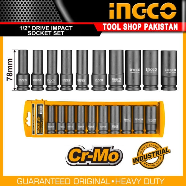 10 Pcs 1/2" deep impact socket set INGCO Carousel 1