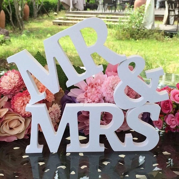 ''Mr & Mrs'' Wooden Letters Wedding Top Table DIY Sign Gift Decor White New Carousel 1