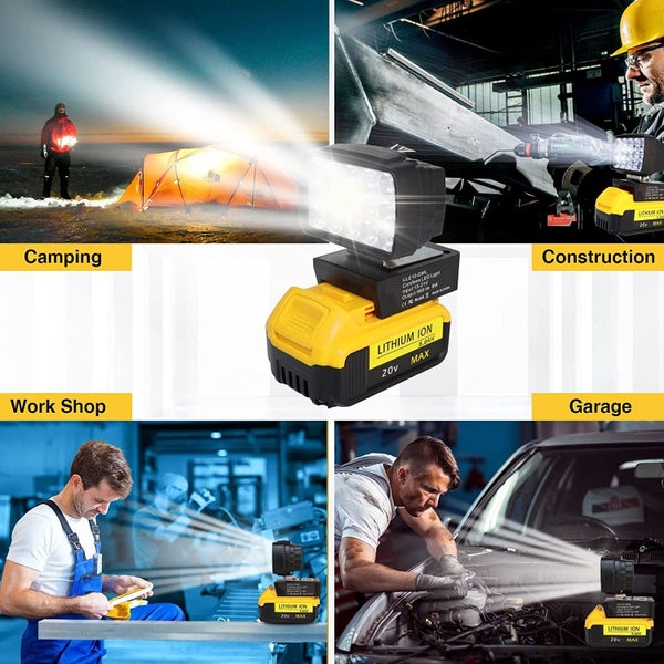 Cordless 900LM Lamp Torch Spotlight Work Light Flashlight For Dewalt & MIlwaukee Carousel 6