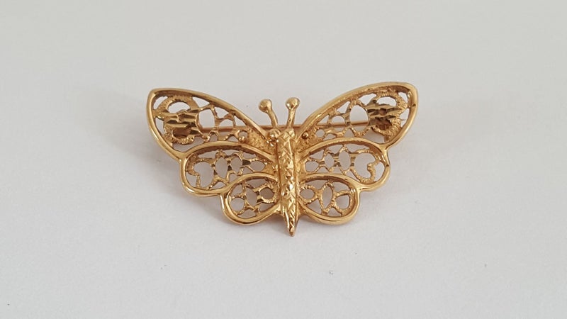 Beautiful Vintage 9ct Gold Butterfly Brooch Carousel 1