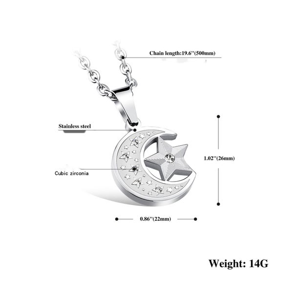 Cubic Zirconia Stainless Steel Necklace Moon & Star Pendant Carousel 4