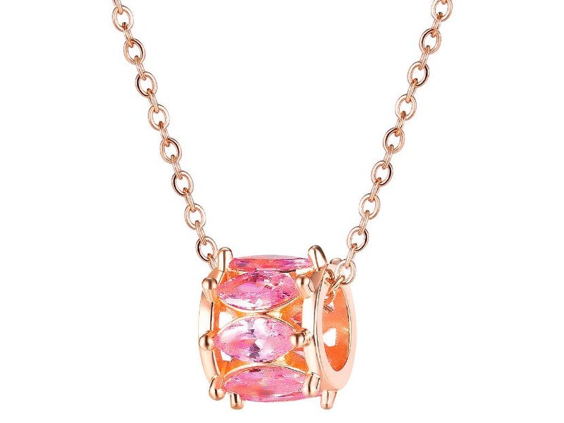 Geometric Design Pink Topaz Stainless Steel Necklace Collarbone Chain Carousel 1