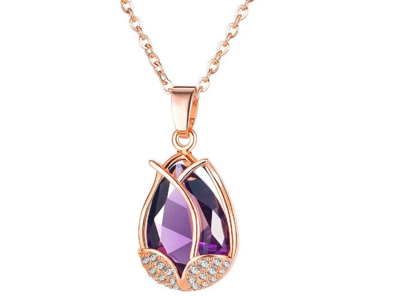 Amethyst Tulip Stainless Steel Necklace Carousel 1