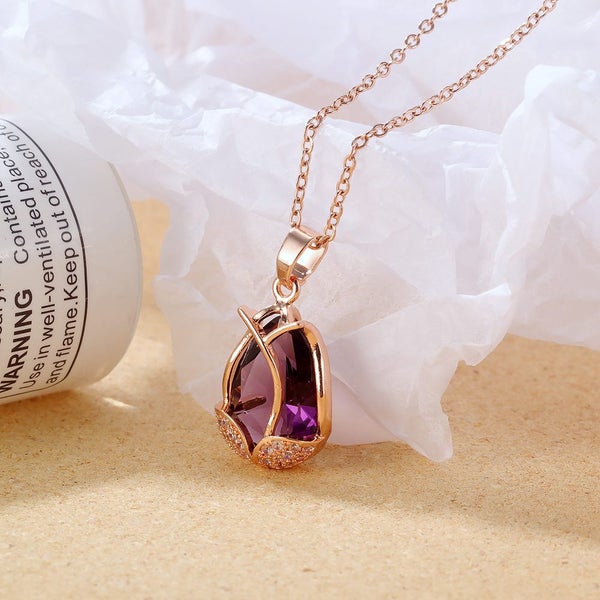 Amethyst Tulip Stainless Steel Necklace Carousel 2