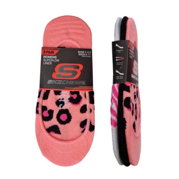Skechers Womens Microfibre Liner Non Show Socks *3 Pack -Cheetah Carousel 1