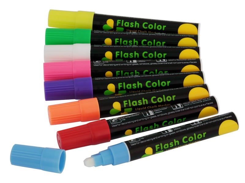 Glass Marker Pens 8 Pack Water Based Bright Colour - 6mm Flat Tip Carousel 1