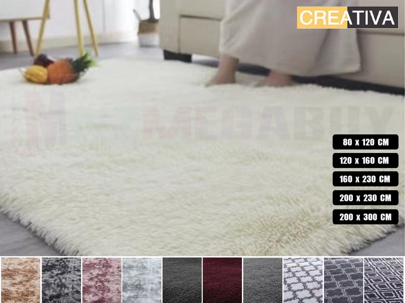 Shaggy carpet rug White 200x 230CM Carousel 1