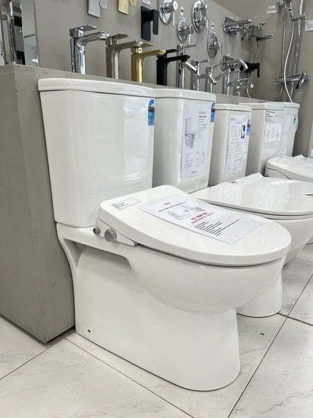 Smart Wash Electric Bidet Toilet Seat + Rimless Comfort Height Toilet Combo Carousel 2