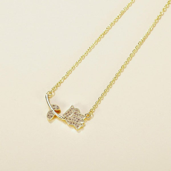 Rose Pendant Stainless Steel Jewelry Cubic Zirconia Yellow Gold Necklace Carousel 5