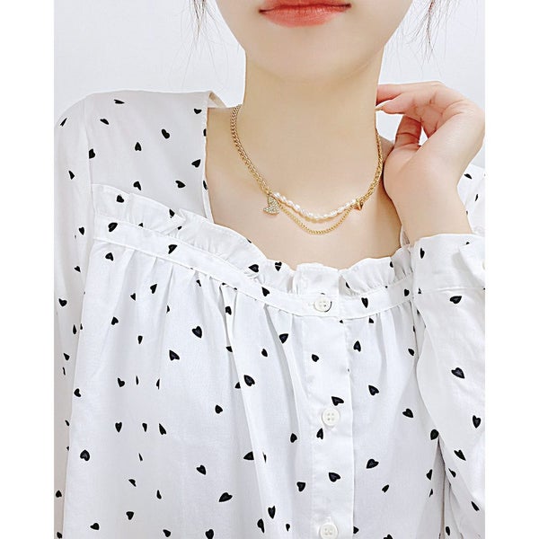 Double-layered Natural Fresh Water Pearls Heart Cubic Zirconia Necklace Carousel 3