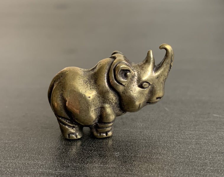 Antique Bronze Rhino Figurine Ornament Brass Sculpture Metal Decor Carousel 1