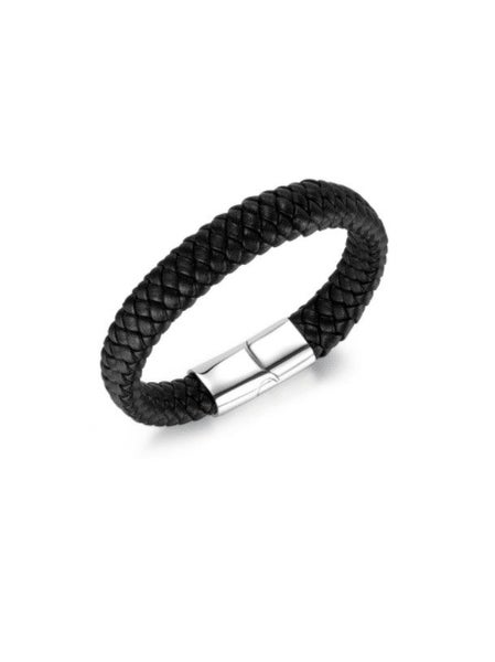 Men's Titanium Steel Minimalist Woven Leather Bracelet Carousel 1