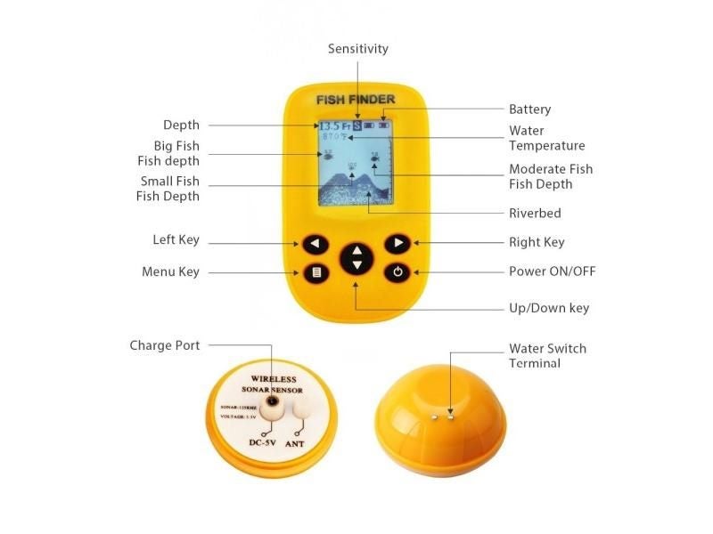 echo sounder Wireless Sonar Sensor Fish Finders for Boats Humminbird  Transducer LCD Water Depth , Temperature Fishfinder