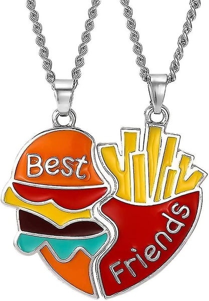 3 Pairs Friendship Necklace Fries And Burger Pattern Daily Necklace Matching Nec Carousel 1