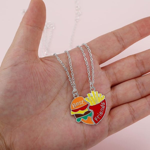 3 Pairs Friendship Necklace Fries And Burger Pattern Daily Necklace Matching Nec Carousel 2